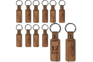 JVHLOV 12 Pcs Wooden Key Chain, Personalized Wooden Key Tag Keychain, Wood Engraving Blanks Key Chain, for DIY Gift Craft Supplies (Dark)