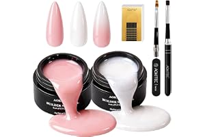 Aokitec rosa vit glitter bygggel set med borste för nagelförlängning | Soak Off UV Builder Hard Gel Kit, självnivellerande låg lukt för nagelförlängning, stärkande och nybörjare Ombre