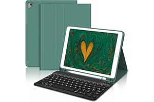 JADEMALL Coque Clavier pour iPad 9.7" 6eme/5eme Generation 2018/2017 - iPad Air 2/1 2014/2013, AZERTY Clavier sans Fil Bluetooth Détachable Housse avec Pen Holder, Vert foncé