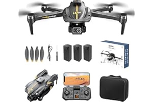 GLETO Drone con telecamera HD 1080P per adulti e bambini, evitamento degli ostacoli, motore brushless, 45 minuti di volo, 3 batterie, drone pieghevole per principianti, quadricottero RC con flusso ottico