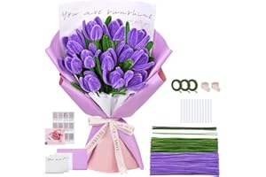 WEINSAMKEIT 400 Pièces Fil Chenille Bouquet de Tulipes, Cure Pipe Chenille, Avec Papier Adhésif à Fleurs, Bâton Thermofusible,Papier D'emballage,Adapté aux Fournitures de Bouquet de Fleurs DIY, Violet