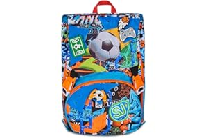 SJ GANG STYLE JAM GANG Zaino Scuola Estensibile Big, Blu, Zaino con Divisorio Interno, Tasca Superiore con Patch Riposizionabili, Tasca per Borraccia, 24 L, Zaino Scuola Elementare, Zaino Bambino