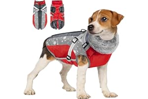 Eyein Hundemantel Winter, Wasserdichter Fleece Hundejacke mit Geschirr für kleine, mittlere und große Hunde, reflektierende Winddichter Welpenweste für Spaziergänge im Freien (Rot, S)