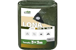 Covall Lona Impermeable para Exteriores 100g/m² Lona de Servicio Mediano Verde a Prueba de Viento a Prueba de Rayos UV Carpa Multiusos Techo de Piscina Caja de Arena Barco RV.(3x3m)