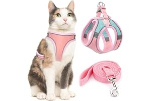 Onlyesh Pettorina Gatto con Guinzaglio per Gatti, Pettorina Gatto Antifuga con Rivestimento Riflettente, 1.5M Guinzaglio per Gatti, per Cuccioli, Gattini, Passeggiate all'aperto, L, Rosa