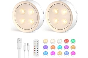 Onumii Lampe LED Rechargeable Cuisine Sans Fil Lumiere Sous Meuble Placard Eclairage Spot Led avec Telecommande USB Pile Armoire Light 12 Color Dimmable éclairage Spécial Lumière (2pcs Blanc)
