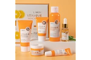 LAIKOU Zestaw upominkowy do pielęgnacji skóry, 5-częściowy zestaw do pielęgnacji twarzy, dla nastolatek, dziewcząt, serum z witaminą C, oczyszczające, krem pod oczy, zestawy upominkowe dla wszystkich