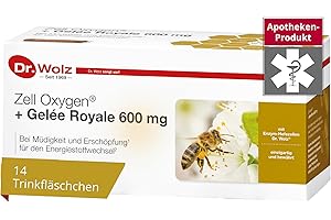 ‎DR. WOLZ Dr. Wolz Zell Oxygen + Gelée Royale 600 mg, natürliche Enzym-Hefezellen, für Leistung und Energie, mit frischem Bio-Gelée Royale und Vitamine, 14 Ampullen à 20 ml