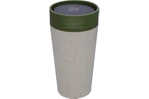 Circular and Co Leakproof Reusable Coffee Cup 12oz/340ml - The World's First Travel Mug Made from Recycled Coffee Cups, 100% Leak-Proof, Sustainable & Insulated (Cream & Honest Green)