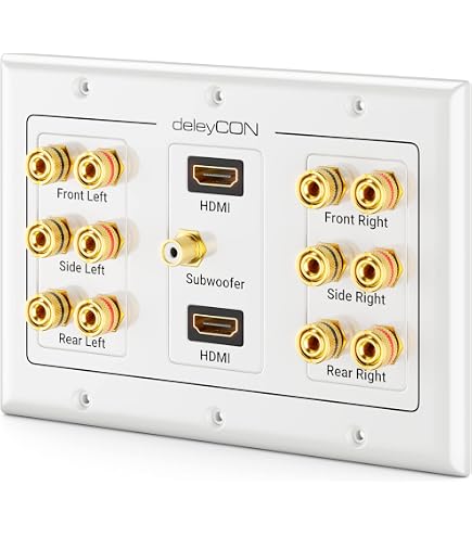 Plaque Murale 6 Ports HDMI RCA Coax CAT6 - Pour Câbles Encastrés, Installation Facile Sans Soudure, Blanc