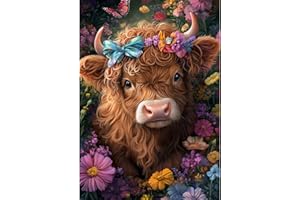 DOMROM Diamond Art Painting Kits for Adults, Highland Cow Diamond Painting Kits 5D Flowers Diamond Art Kit for Beginner, Animal Diamond Painting Full Round Drill Art and Crafts for Gift Decor 30x40cm