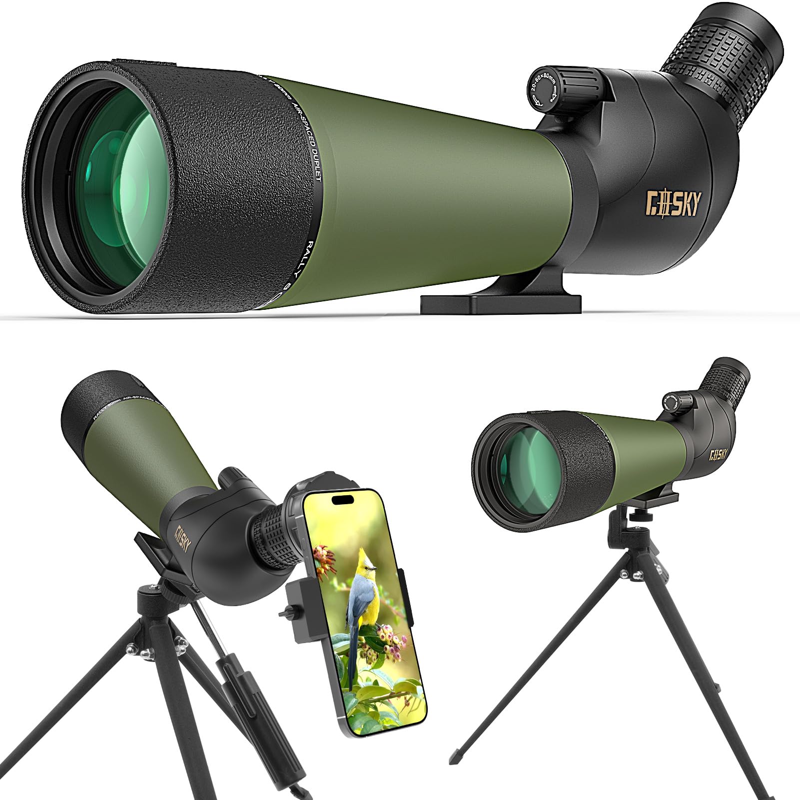 Gosky 20-60x80 Spotting Scope with Tripod, Carrying Bag and Smartphone Adapter - BAK4 Angled Telescope - 2019 Updated Newest Waterproof Scope for Target Shooting Hunting Bird Watching Wildlife Scenery