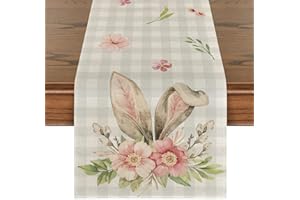 PEIQICHU Easter Table Runner 33*183cm Bunny Rabbit Tablecloth Table Cover Cute Kitchen Decoration Dinning Table Decor for Easter Party 13 x 72 Inch