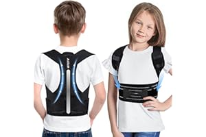 Aollop Back Posture Corrector for Kids Children has Adjustable Shoulder Straps with Shoulder Pads, Breathable Kids Back Brace with 1 Support Bar, 2 Elasticated Waistbands and Assistive Straps
