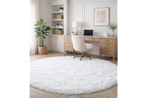 Rohatim Matta med lång lugg, rund, vardagsrum, supermjuk lurvig matta, fluffig, sovrumsmattor, barnmatta (vit, 150 x 150 cm)