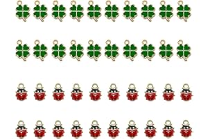 JINJUMEI 40 Pezzi Ciondolo Coccinella con Shamrock Quadrifoglio Portafortuna in Metallo, Artigianato Gioielli