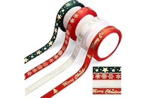 LEMESO 4 Rollos de Cintas Navideñas Cinta para Envoltura de Regalos Lazos para Envolver y Decoración Navidad, 40 Yardas