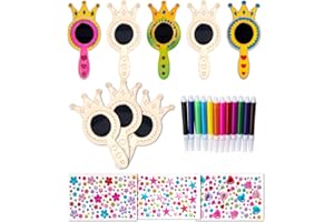 SUVEK 12 Kits Bricolage Miroir Kits, Artisanat Couronne Princesse en Bois à Peindre, Bricolage d'anniversaire pour enfants, Décoration d'anniversaire en bois,Cadeaux pour les enfants de 5 à 12 ans