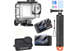 ShipeeKin Kit de accesorios para DJI Osmo Action 5 Pro, resistente al agua, carcasa de buceo sumergible, mango flotante, lámina de cristal protector de pantalla con cubierta de objetivo, insertos