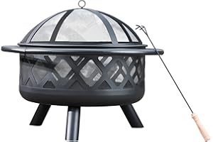 Braséro de Jardin à Bois Chauffage extérieur Acier Foyer Rond 75cm avec Couvercle de Protection et tisonnier Noir Teamson Home CU296