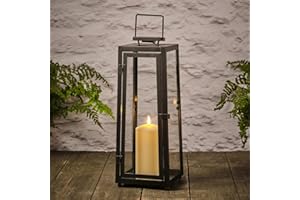 Lights4fun Grande Lanterne Solaire Noire de 40 cm en Métal avec Bougie LED Décoration pour Jardin Balcon Patio Extérieur