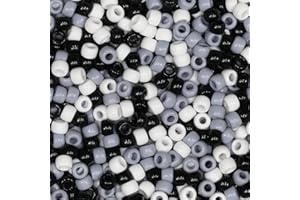 VOOMOLOVE 1000 perline pony, colore nero/bianco/grigio, 6 x 9 mm, per trecce e lavori artigianali