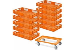 BRB 10 Eurobehälter, LxBxH 600x400x90 mm, Industriequalität, lebensmittelecht + 1 Transportroller (orange/orange)