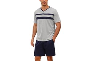 Nieery Ensemble Pyjama Court Homme Coton pour l'Été - T-Shirt à Manches Courtes Col V et Short Assortis - Idéal pour la Nuit