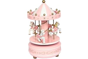 TWSHINY Carousel Music Box Vintage Merry-Go-Round Toy Birthday/Christmas/Children Gifts(Pink)