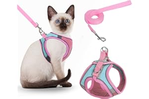 Nicola Katzengeschirr und Leine Set, einstellbare Escape Proof Kätzchen Weste Geschirr und Leine mit reflektierenden Streifen für große mittlere kleine Katzen (L-Rosa)