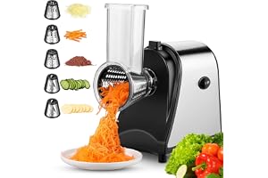 Meykey Coupe-légumes électrique, Hachoir multifonctionnel Râpe 250W avec 5 cônes en acier inoxydable