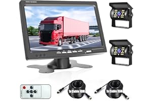 Rimoody Cámara de Marcha Atrás de Coche con 2 Cámaras,HD 1080P Monitor de 7 Pulgadas IP68 Impermeable 18IR Visión Nocturna Camara Trasera con 10M+15M Cable para Camping Car/Truck/RV/Remolques/Agrícola