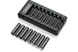 POWEROWL 8 Pcs 2800mAh Pro AA Rechargeable Batteries with 8 Slot Smart Battery Charger Set, USB Fast Charging for Ni-MH Rechargeable Batteries