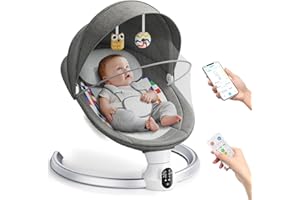 Ixdregan Electric Baby Bouncer,Baby Swing with Bluetooth and Mobile App Control,5 Swing Speed, 10 Lullabies, 5-Point Harness,Portable Newborn Bouncer from Birth for 0 Months(Grey)