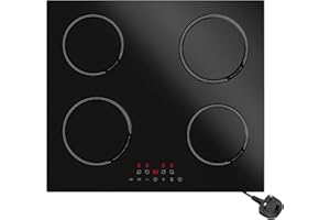 STARCHARTS Plug in Electric Induction Hob with Italian ILVA Glass, 13amp Plug and Play, Built in 4 Zone Plug in Cooktops 2800W, Boost, Pause, Child Lock, Matte Black, Modern Circle Style