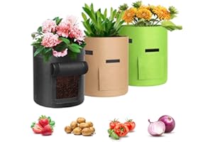 LITLANDSTAR 3 Stück 10 Gallonen Kartoffel Pflanzsack, 37L Kartoffel Pflanzen Tasche aus Vliesstoff mit Sichtbarer Klappe und Griffen für Pflanze Tomaten, Kartoffeln, Gemüse und Blumen (35 x 40 cm, Mehrfarbig)