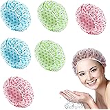 Cuffia Doccia,6 Pezzi Cuffia da Doccia Impermeabile,Cuffia da Bagno Riutilizzabile Elastica,Shower Caps Donne Capelli Protezi