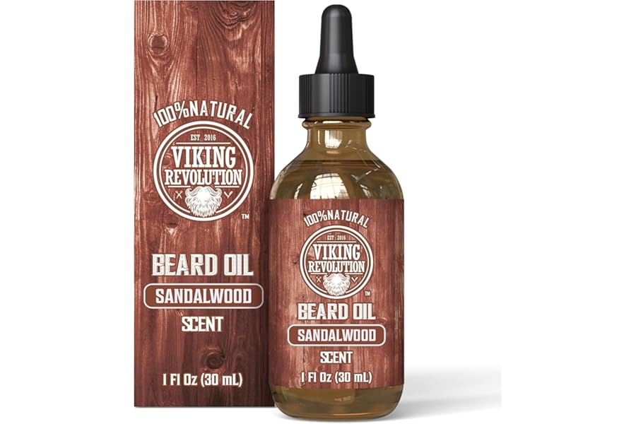 Viking Revolution - Beard Oil - All Natural Variety Beard Oil For Men With Argan & Jojoba Oils - Softens, Smooths & Strengthens - Gifts For Men - Sandalwood - 30 ml