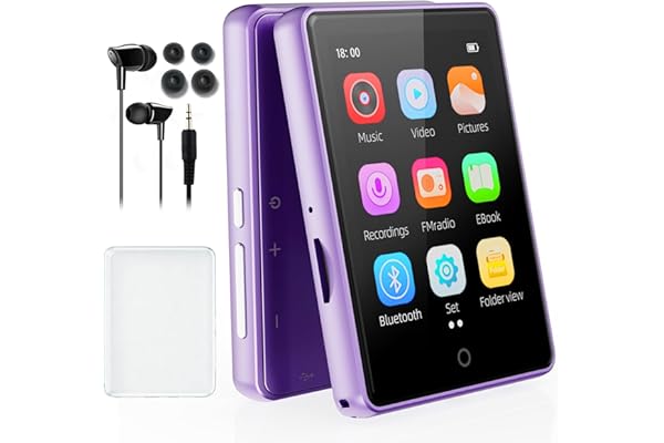 64 Go Lecteur mp3 Bluetooth 5.3, écran Tactile 2,8 Pouces, Son HiFi, lecteurs mp3 et mp4 Enfant,Haut-Parleur intégré, Enregistrement, Radio FM, Extensible jusqu'à 128 Go, adapté aux Enfants (Violet)