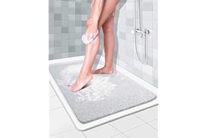 ATHRZ Loofah Shower Mat for Inside Shower Non Slip Anti Mould PVC Bath Mat for Bathroom Wet Shower Areas (White, 40 x 60 cm)