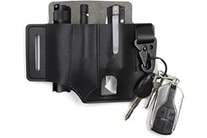 WDEC EDC-Organizer aus Leder, Multitool-Tasche mit Schlüsselanhänger, Stifthalter und Taschenlampe, Campingzubehör