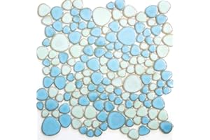 CONWIRE Mosaik Fliese Keramik Kiesel hellblau hellgrün glänzend für BODEN WAND BAD WC DUSCHE KÜCHE FLIESENSPIEGEL THEKENVERKLEIDUNG BADEWANNENVERKLEIDUNG Mosaikmatte Mosaikplatte
