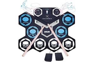 ZGKWL Batterie Électronique Drum Set, 9 Pads Batterie Électrique, Enceinte Intégré, Baguettes en Bois et Pédales, Roll Up Tambour pour Enfant Adulte Noël Anniversaire