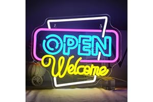 Horseneon Open Welcome Neon Light Sign Letter Open Neon Sign Colorful Open Neon Signs USB Dimmable Neon Light Ultra Bright Open LED Neon Lights for Business Store Window Party Bar Salon Coffee Shop