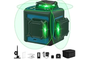 OMMO Kreuzlinienlaser Grün 3 x 360°, Selbstnivellierender Linienlaser mit Fernbedienung, Eingebaute Lithiumbatterie Mit Ladegerät, 50m ± 0,2 mm/m, Kreuzlaser IP54 Staub & Wasserschutz