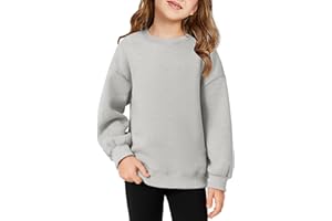 Haloumoning Sudadera para niña de cuello redondo de gran tamaño, ligera, deportiva, manga larga, monocolor, básica, manga larga, tops 5-14 años