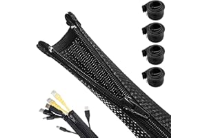 JREHUIG 4 sztuki x 1,5 m kanał kablowy na biurko, elastyczne zarządzanie, zarządzanie kablami, czarne, z zamkiem błyskawicznym, średnica 2-2,5 cm, wąż kablowy, organizer, do ochrony kabli PC