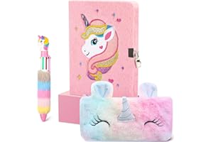 Cooyou Diario Secreto Niña con Candado y Llaves, Set de Unicornio Papelería de Peluche que Incluye A5 Cuaderno Diario para Niñas, Regalos para Niñas 5 6 7 8 9 10 11 Años, Rosa