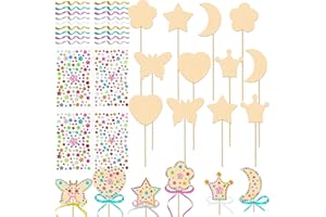 XDGBGFN 18 Sets Fairy Wand Craft Kit Wooden Princess Wand DIY with Gem Stickers Colourful Ribbons Unfinished Wands for Girls Arts and Crafts Projects, Birthday Party Gifts