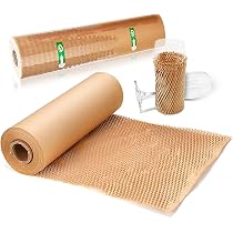 Film Emballage ZEONHEI Lot De 2 Honeycomb Packing Paper, Rouleaux De Papier D'emballage En Nid D'abeille Rouleau De Papier D'emballage Perforé Pour Déménagement, Expédition, Cassable, 30 Cm X 50 M Papier Bulle